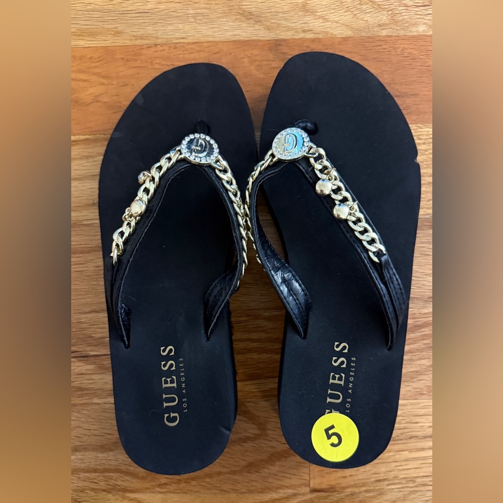Guess Black Sandals with Gold Chain Detail